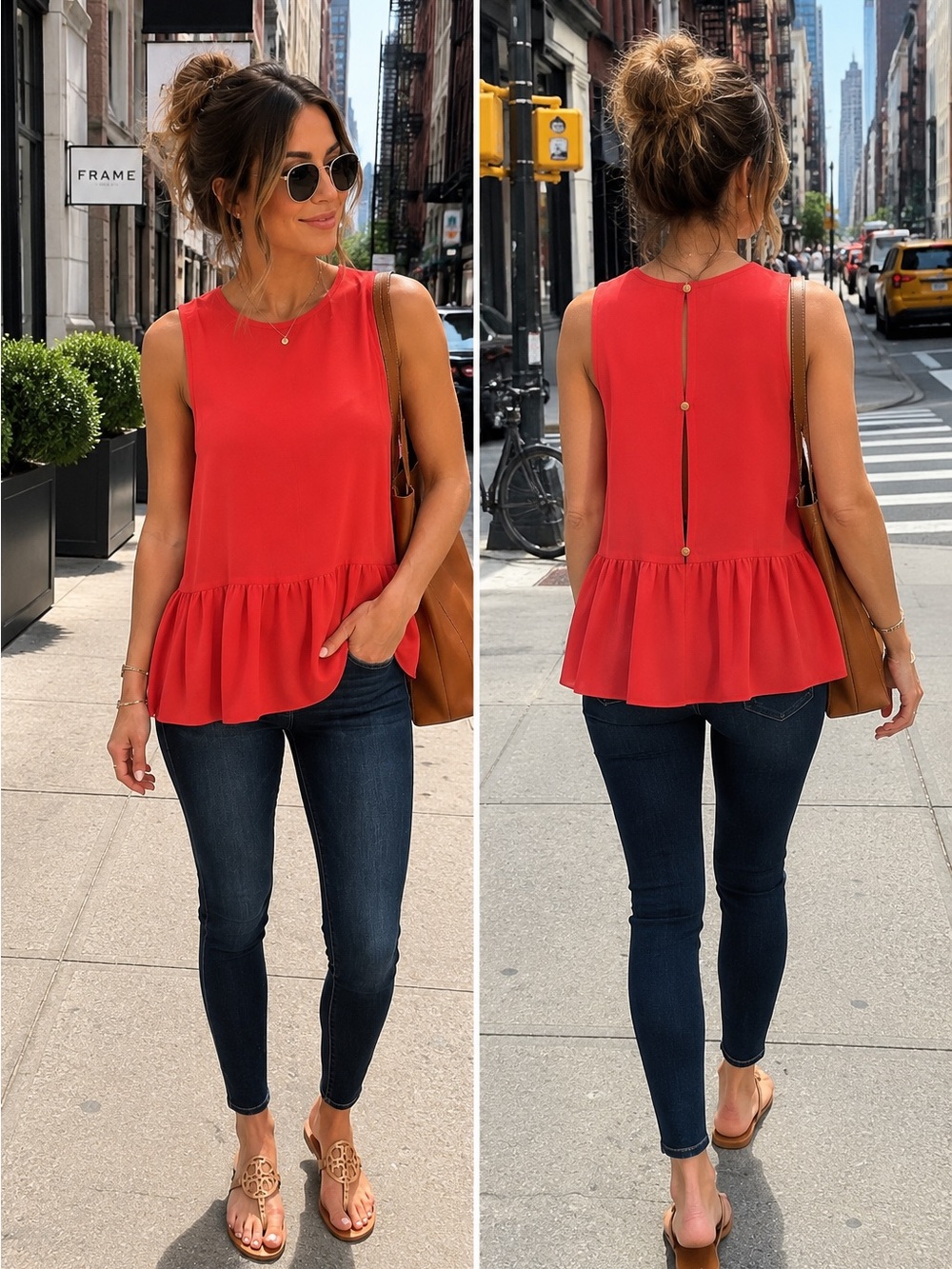 Sleeveless Chiffon Peplum Blouse Magenta Pink  Flowy Layered Tank Top